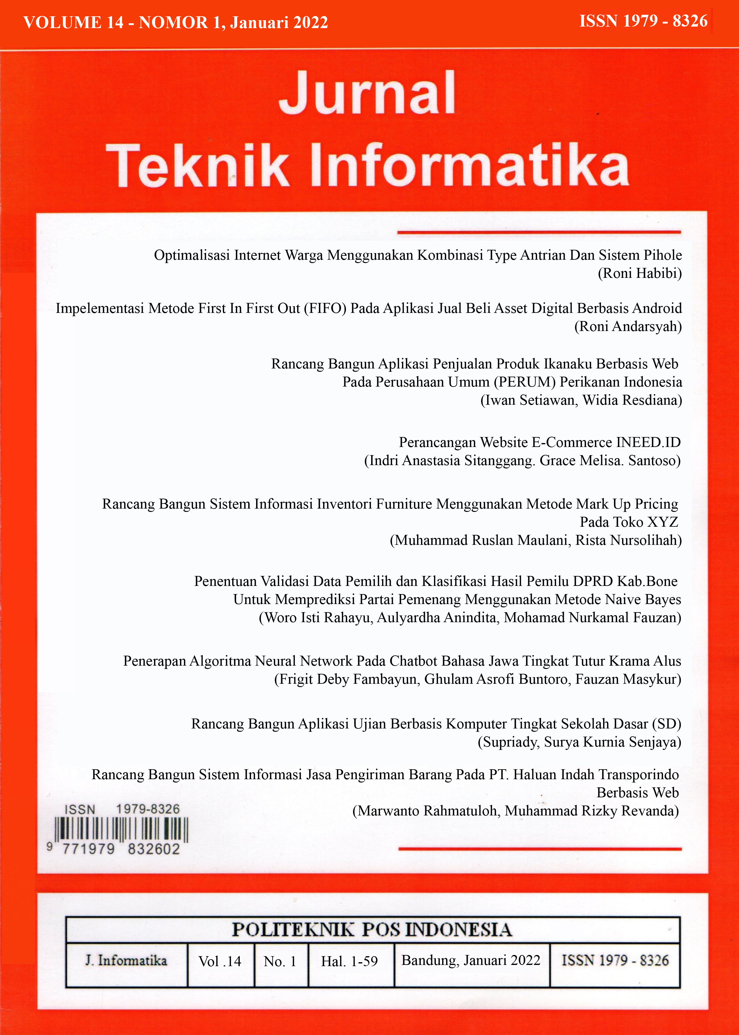 					View Vol. 14 No. 1 (2022): Jurnal Teknik Informatika Volume 14 - Nomor 1, Januari 2022
				