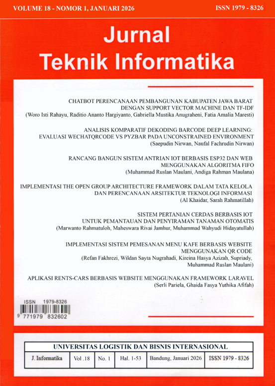 					View Vol. 18 No. 1 (2026): Jurnal Teknik Informatika Volume 18 - Nomor 1, Januari 2026
				