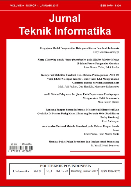 					View Vol. 9 No. 1 (2017): Jurnal Teknik Informatika Volume 9 Nomor 1 Januari 2017
				