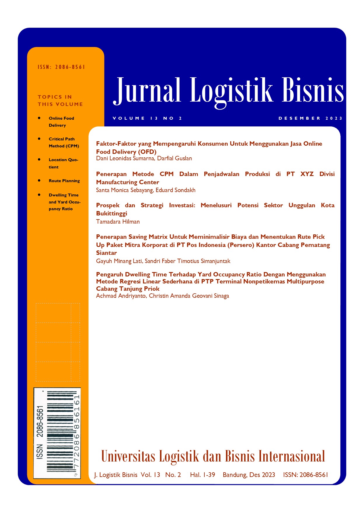 					View Vol. 13 No. 2 (2023): Jurnal Logistik Bisnis
				