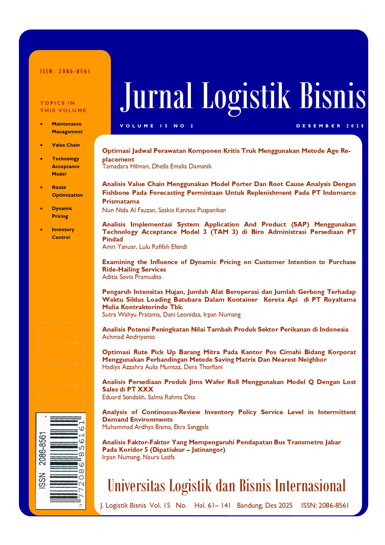 					View Vol. 15 No. 2 (2025): Jurnal Logistik Bisnis
				