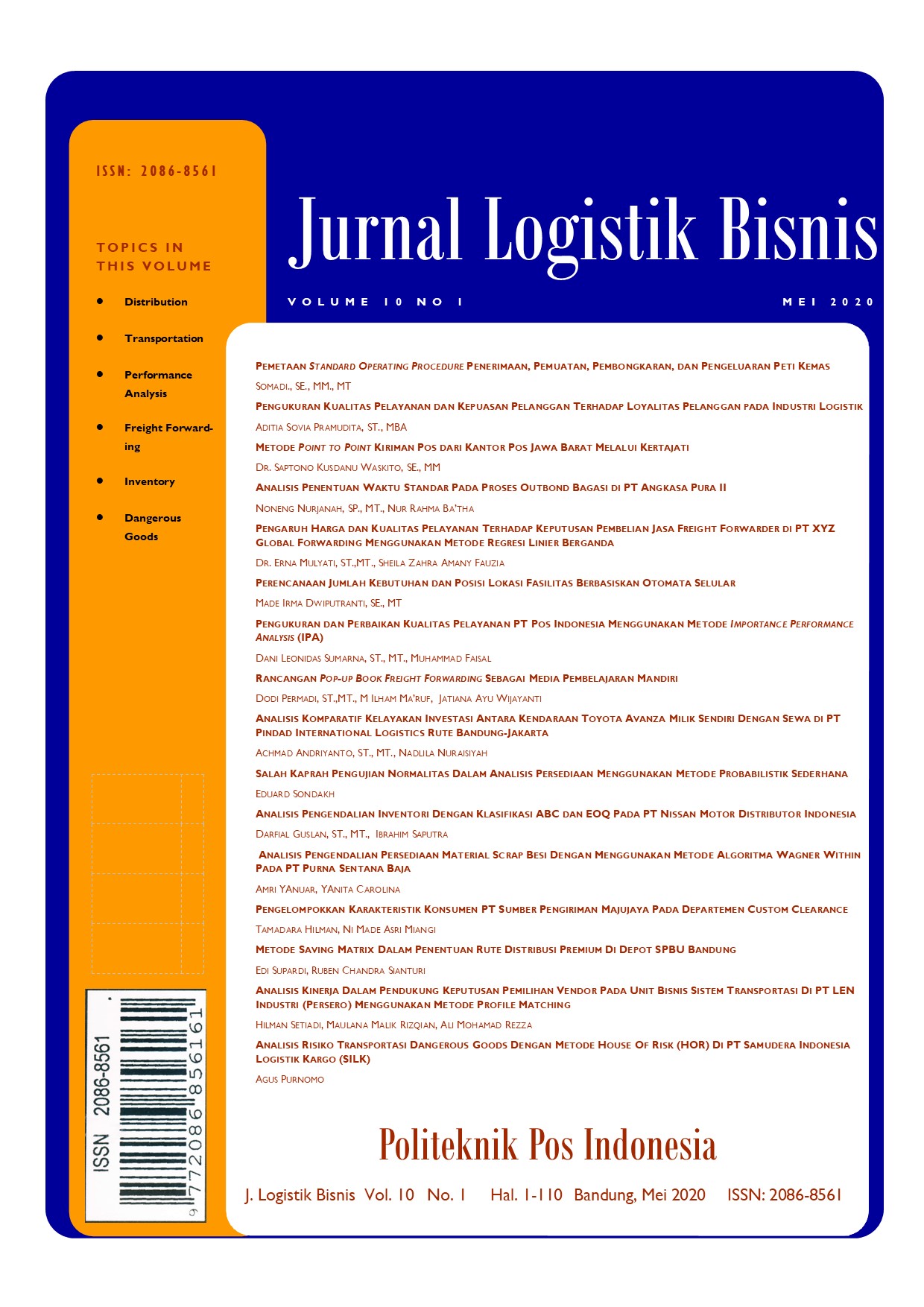 Jurnal Logistik Bisnis Volume 10 No.1 Mei 2020
